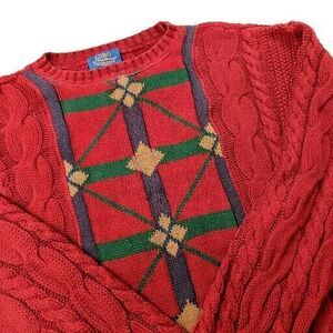 VTG Lobo by Pendleton Cable Knit Dark Red & Green Pullover Sweater Mens Size L